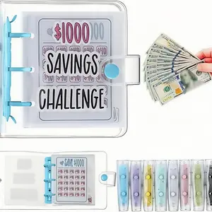 2026 Money Saving Binder, $1000 Money Saving Challenge Binder, Reusable Budget Book with Cash Envelopes Blue Budgeting Planner Finance Checklist Organizer Office Stationery Supplies