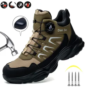 Rotating Button Safety outdoor Shoes Men Steel Toe Sneaker Work Shoes Man Puncture Proof Work Safety Boots Indestructible Protective resistant roofing Shoes