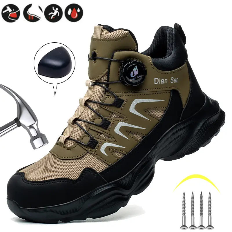 Rotating Button Safety outdoor Shoes Men Steel Toe Sneaker Work Shoes Man Puncture Proof Work Safety Boots Indestructible Protective resistant roofing Shoes