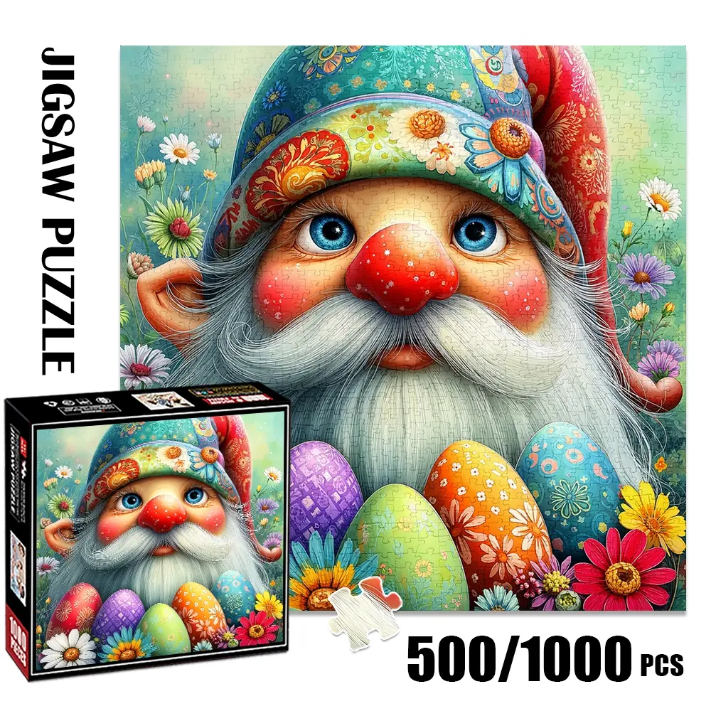 1pc 1000 piece adult puzzle 58x58cm Floral - Hatted Gnome with Colorful Easter Eggs 500 pieces paper jigsaw puzzle suitable for DIY creative games for adults and families, birthday and holiday stre