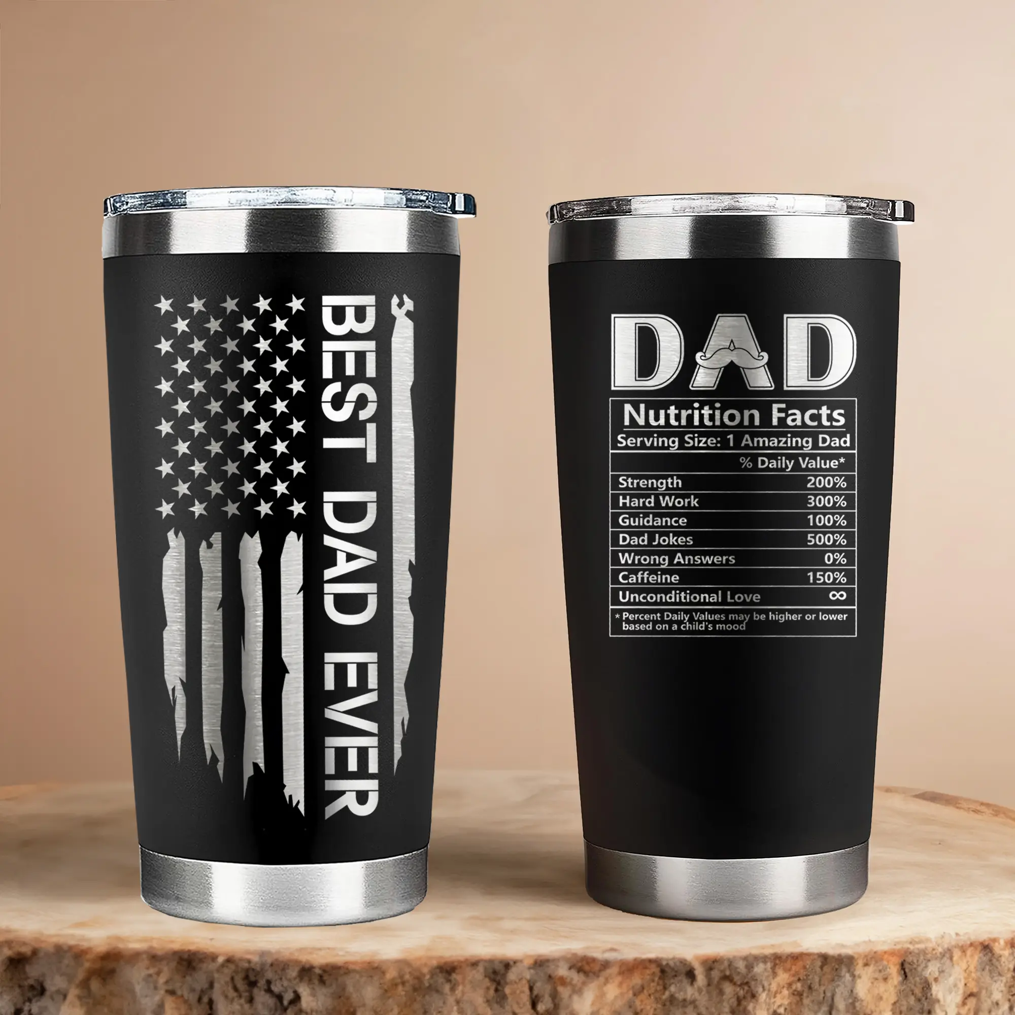 Birthday Gifts For Dad from Daughter Son | Daddy Coffee Mug, Christmas Gift for Dad, Happy Holiday Travel Presents, Funny Inspired Fathers Day Gift for Men, Unique Best Dad Ever Gifts 20oz Black Stainless Steel Tumbler
