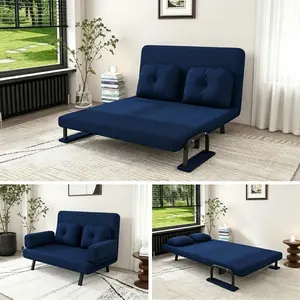 3 in 1 Folding Sofa Bed Chair, 46" Wide Sleeper Sofa Bed, 5-Position Sleeper Chair Bed with Adjustable Backrest, Loveseat Sofa Couches for Living Room, Bedroom, Apartment (Bule)