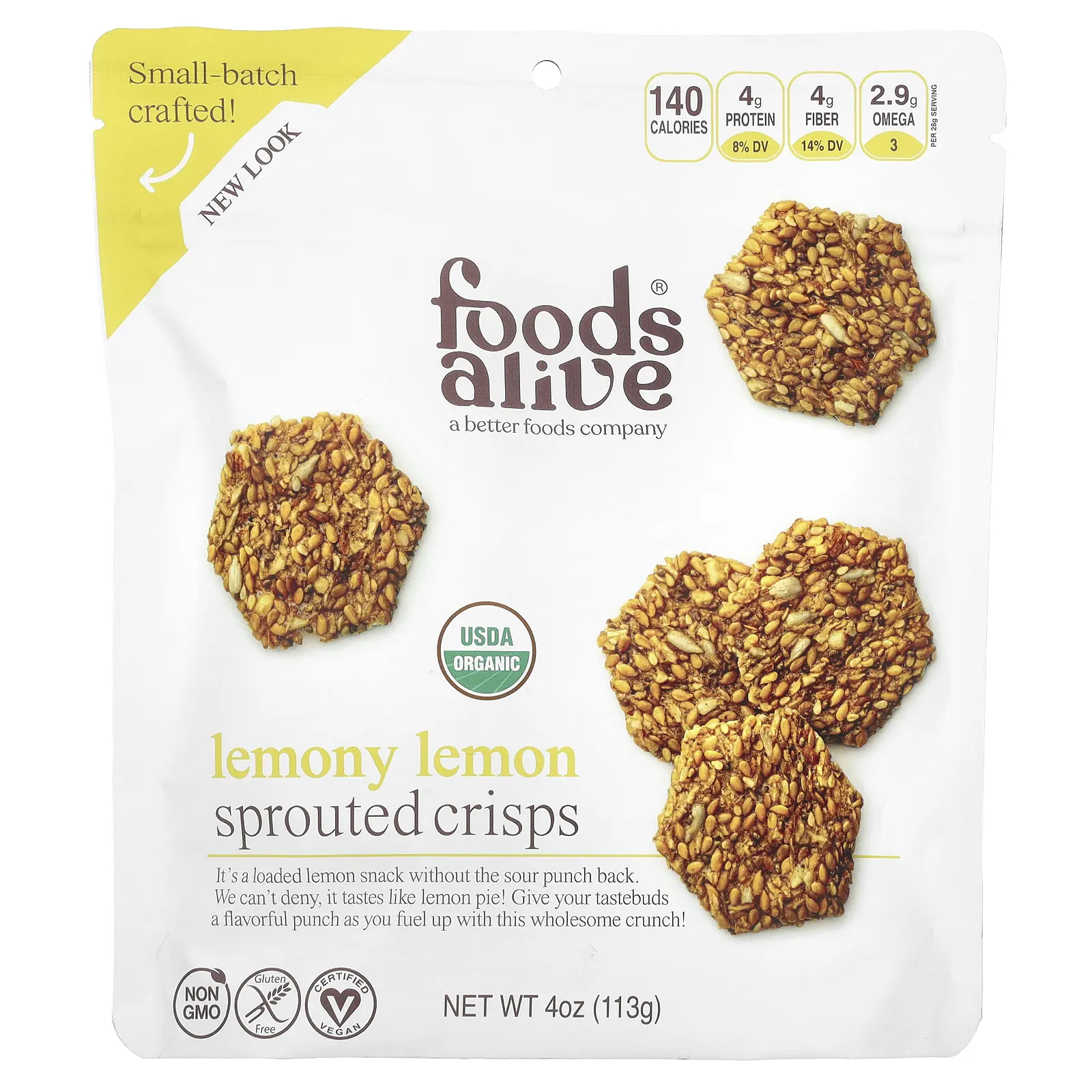 Foods Alive Sprouted Crisps, Lemony Lemon, 4 oz (113 g)