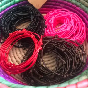 Cord Bracelets - Assorted Colors Including Black, Red, Pink & Brown - Ideal for Everyday Wear Adjustable Bangle