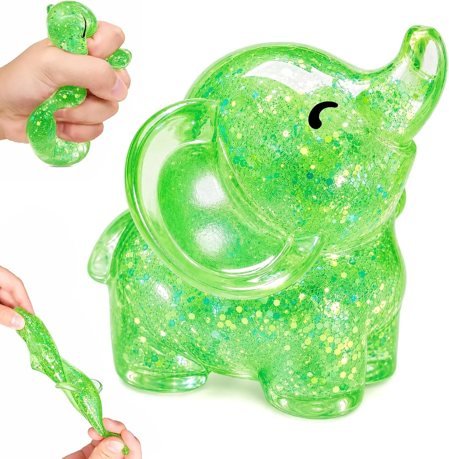 Elephant Squishy Stress Ball, Soft Sensory Squeeze Fidget Toy for Kids & Adults, Slow Rising Malt Sugar Squishy, Stress & Anxiety Relief, Stretchy Calming Toy for Autism & ADHD, Green, 1 Pc