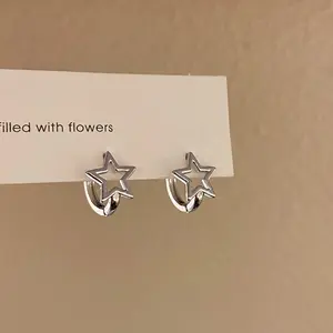 Sweet and cool girl hollow five-pointed star ear buckle female simple exquisite star ear bone clip no ear hole earrings versatile personality, valentines gifts, free shipping only wedding ring old money engagement Moissanite Sterling Silver Moonstone Mood