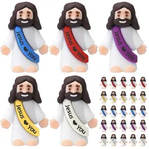 30/60Pcs Little Jesus Figures, Mini Jesus Figurines in bulk, Jesus loves you figures, Easter Jesus Love You Mini Rubber Toys to Hide and Seek Religious Party Favors Sunday School Baptism Gifts Easter Egg Stuffers(random colors )