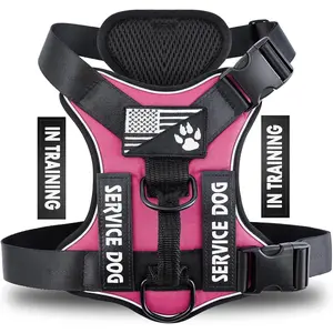 Reflective Service Dog Harness with 5 Patches, Adjustable No Pull Pet Vest with Handle for Walking Training
