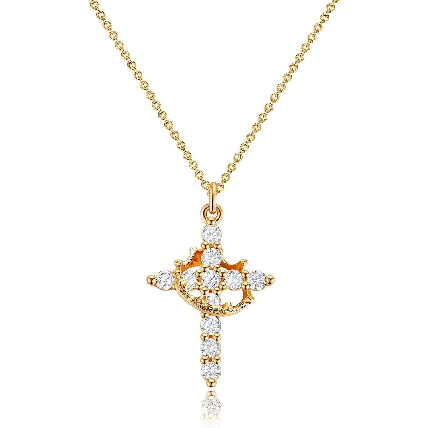Simple Crown Cross Necklace for Women, 14K Gold Plated Crown Cross Pendant Necklace, Non-Tarnish Faith Jewelry for Women, Pretty Crown Cross Necklace For Daily Party Clothing Decor Trendy All-match & Exquisite Jewelry For Valentine's Day gifts