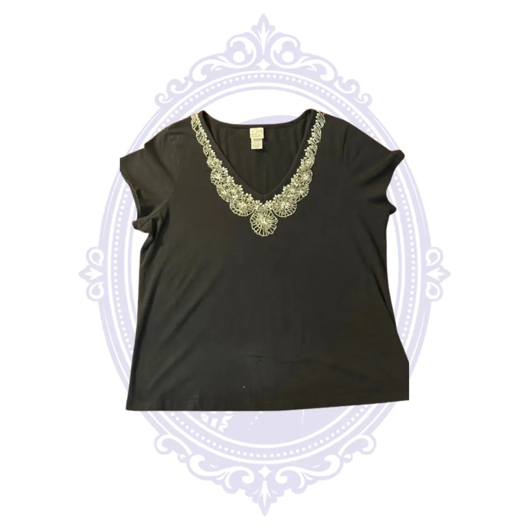 Studio 1940 Women's Black Embellished V-Neck Top – Size 18/20W