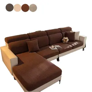 Dark Brown Vertical Stripe Full-Cover Elastic L-Shaped Sofa Cover, Universal Non-Slip & Wear-Resistant, with Elegant Stripe Design to Enhance Home Aesthetics, Available in Multiple Colors to Create a Warm and Comfortable Living Room Atmosphere