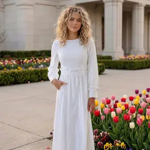 The St. George | Classic Ruffle Waist LDS Temple Dress in Cotton Blend