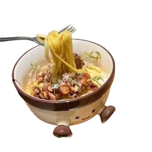 Cute Cartoon Footed Ceramic Bowl, Kawaii Smiley Face Pasta Bowl, Microwave Safe Salad Soup Bowl for Breakfast, Snack, Noodle, Kitchen Tableware