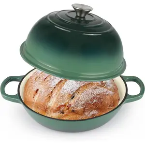 Enameled Cast Iron Bread Oven, Dutch Oven Pot with Lid, 10" Bread Dutch Oven for Sourdough Bread Baking, 6 Quarts Bread Pan with Dome Lid, Non-stick for Homemade Bread, Green