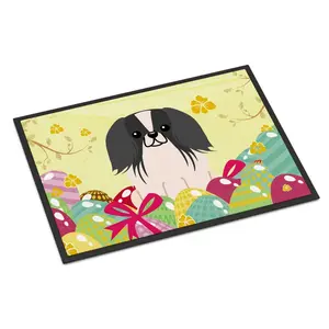 212 MAIN Black White Pekingnese Easter Eggs Rectangle Print Bath Mat Rug, 18x27 in., Durable, Fade-Resistant, Felt Backing, Indoor/Outdoor Rubber Room Accessory (Carolines Treasures BB6105MAT)