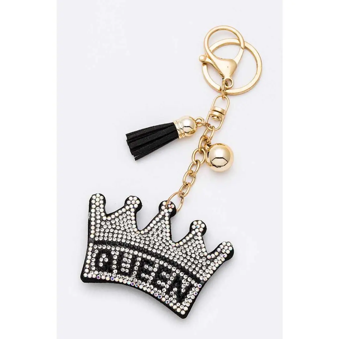 Women's Fashion Rhinestone Adorned Queen Crown Pillow Keychain - Crown Shape, Tassel Charm, 6in Length, 2.85in Width, Lead-Safe, Secure Clasp, Everyday Bag Accessory