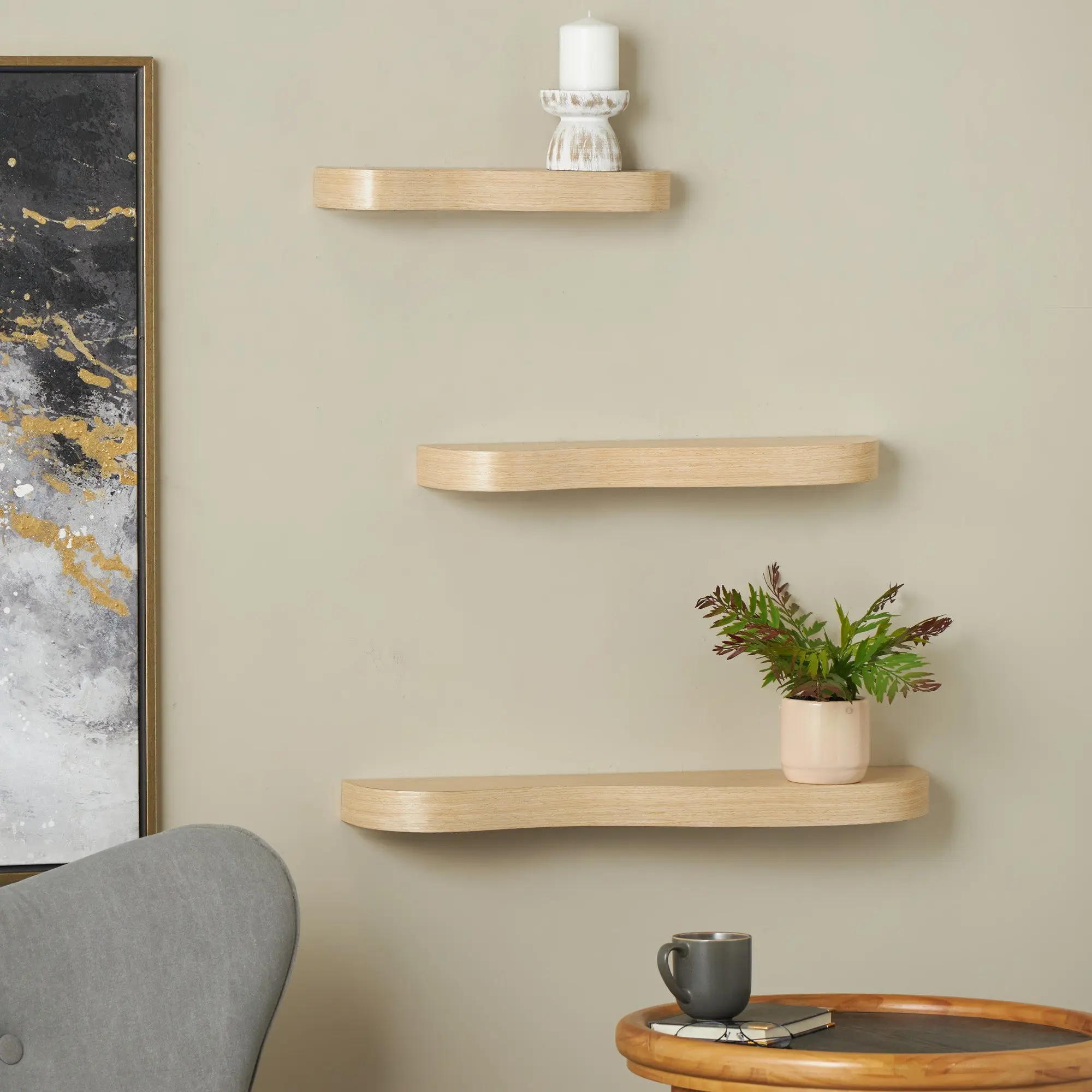 Handmade Solid Wood Decorative Hanging Wall Shelves Set of 3 - MDF, 24in, 20in, 16in Width Mounted Home Decor Shelving Units
