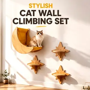 Wall-Mounted Cat Climbing Set with Cozy Lounger, Modern Cat Perches, Star-Shaped Shelves for Small & Large Cats, Indoor Cat Playground, Space-Saving Cat Furniture for Active Cats