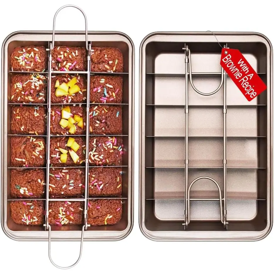 Non Stick Brownie Pan with Dividers, High Carbon Steel Baking Pan, Makes 18 Pre-cut Brownies  at Once - 12 X 8 X 1.6 Inches