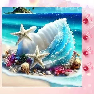 5D DIY Full Drill Round Diamond Painting - Diamond Art Kit Shell Starfish Mosaic, Canvas - DIY Decorative Painting, Home Wall Decor, Suitable for Halloween, Christmas, Birthday, and Anniversary Gifts