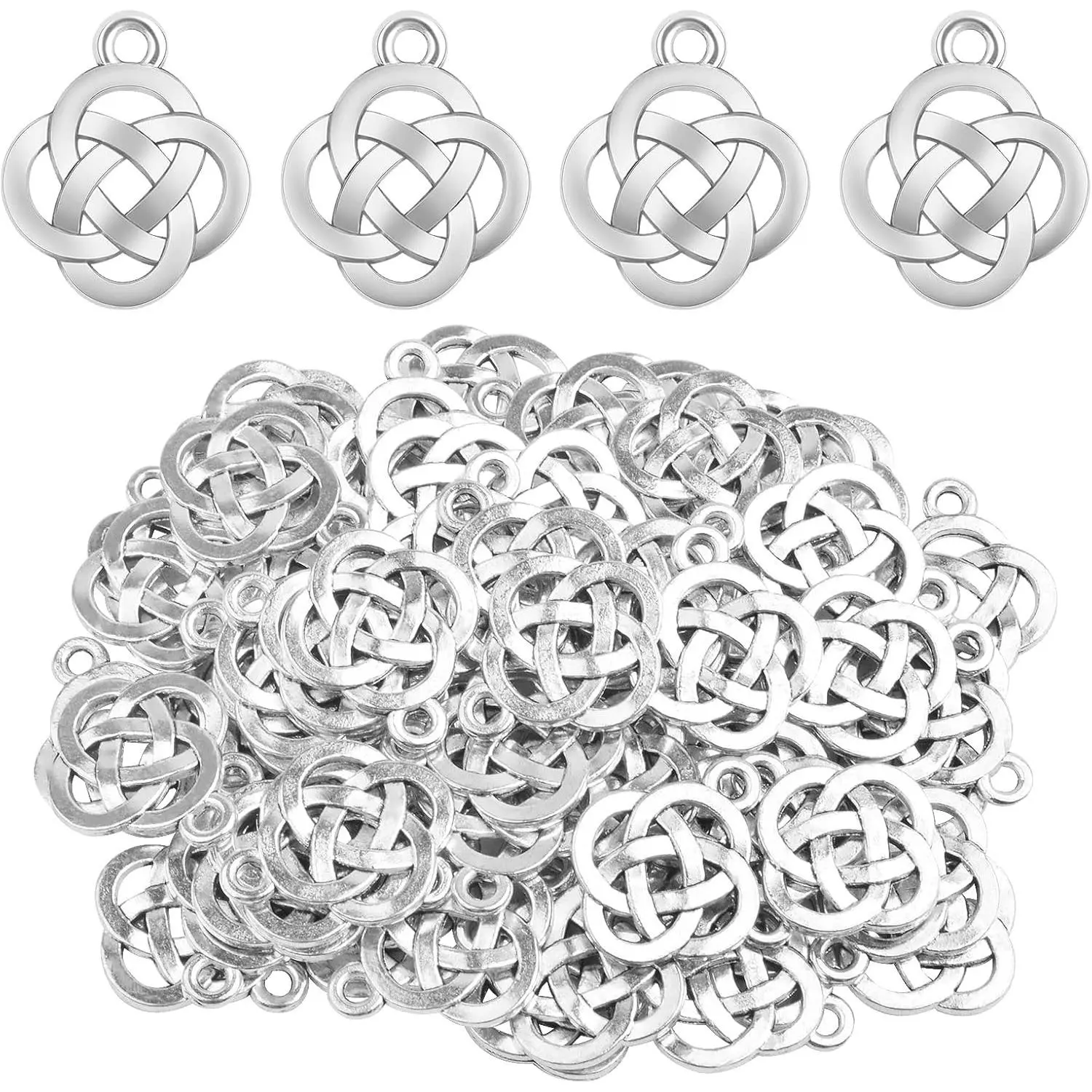 JMKTOOL 60pcs Antique Silver Chinese Knot Charms Tibetan Alloy Celticing Knot Charms Traditional Cross Connectors Shape Pendants for DIY Bracelet Necklace Jewelry Making Findings