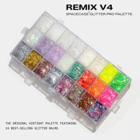 Lemonhead LA SPACECASE Remix – 24 Shade Pro Cosmetic Glitter Gel Palette with Bestselling Spacepaste, Spacejam, and Glowjam UV Shades  | Mess-free, Longwear Formula for Eyes, Face & Body.