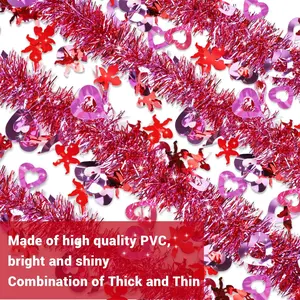 2Meter Valentines Day Garland Decor Red Cupid Pink Heart Tinsel Garland，Shiny Metallic Streamer Twist Garland Hanging Valentines Decorations for Home Tree Indoor Outdoor Wedding Party Supplies