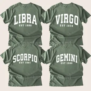 (LEAVE A NOTE OR DM SHOP) Comfort Colors Custom Zodiac Tshirt with Est Year - Moss, Cute Horoscope Astrology Graphic Tshirt, Unisex Crewneck Tshirt, Personalized Zodiac Energy Gift for Birthday, Star Sign Lovers, Celestial Sweatshirt - AL