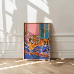 Tiger Poster, Maximalist Decor, Trendy Art Prints, Kitsch Decor, Tiger Drawing, Bar Cart Decor, Bedroom Wall Decor, Home Decor, Colorful Art