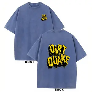"Vintage Rough Cracked Stone Effect Dirt Quake Double Sided Print" Washed Tee Grunge Solid Bold Yellow Letter Casual Oversized Tshirt