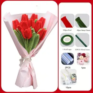 Mother's Day Gift DIY Eternal Flower Kit, 30-Minute Plush Tulip Bouquet, Twist Stick Craft Set, 194 Pieces, Perfect for Graduation, Easter, Valentine's Day