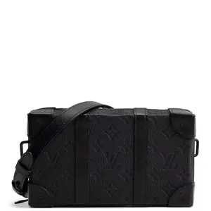 Pre-owned Louis Vuitton Monogram Taurillon Leather w/ Leather Piping & Trim Crossbody Bags Taurillon Soft Trunk Wallet Black
