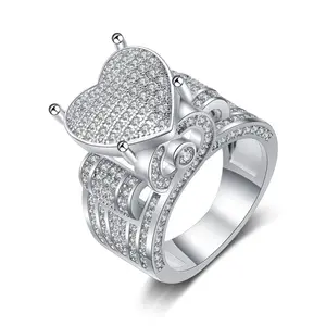 Women's hip-hop heart-shaped ring featuring a vintage design fully set with cubic zirconia; ideal for proposals or anniversaries.