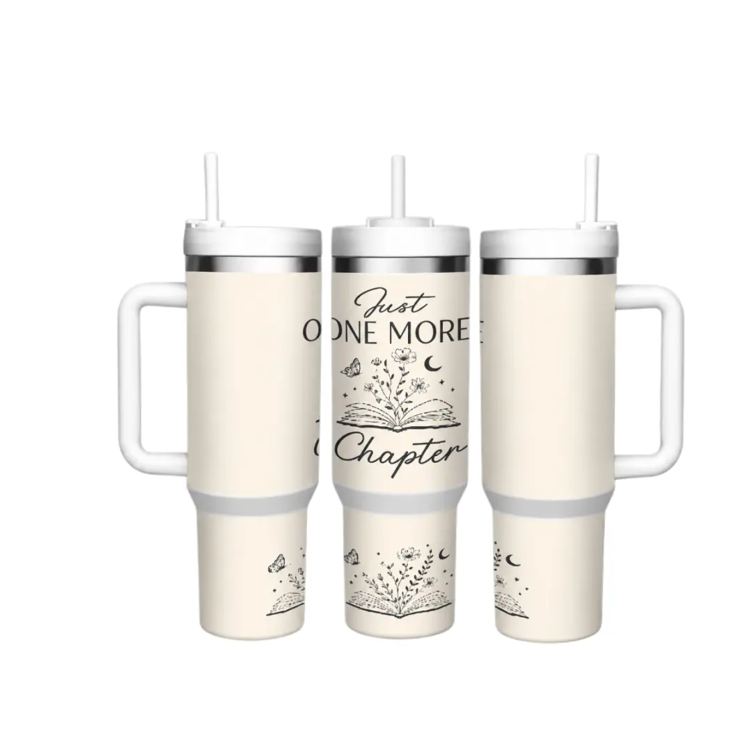 40oz Stylish Book Lover Tumbler with Handle - 304 Stainless Steel Insulated Portable Reusable Wide Mouth Travel Cup for Readers, Reading Theme Water Bottle with Straw Lid, Literary Quote Mug for Gifting (Birthday Christmas Graduation), Insulation