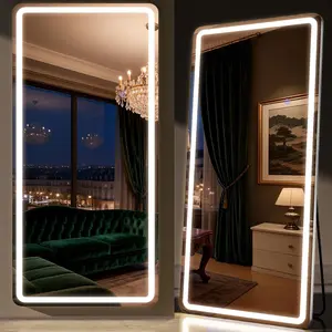 LED Full Length Mirror Floor Mirrors with Dimming &3 Color Lighting 32 x 71 Inch LED Mirrors Full Body with Stand for Bedroom Dressing Room Rect