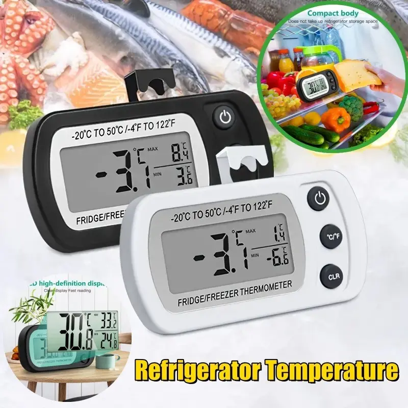 Fridge Thermometer Digital LCD Display, Anti-Humidity Refrigerator Monitor with Hook, Electric Freezer Temperature Gauge with Temperature Monitoring for Accurate Readings, Kitchen Gadgets, Kitchenware, Home