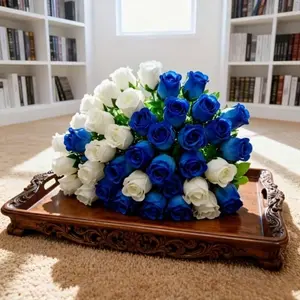40pcs Artificial Roses, Blue &, DIY Wedding Bouquets, Table Decor, Bridal Shower, Valentine's Day, Party, Home Decoration, Fake Flower