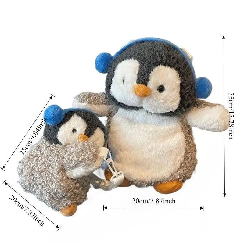Plush Fabric Kawaii Cartoon Character Backpacks - Cute Anime, Penguin Designs, Female Crossbody Bag, Hand Wash Only, Schoolbags for Gifting, Home Decor Hanging Decor Item, Dropship Available