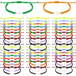 50 count Cross Bracelet Bulk Christian Religious Friendship  Adjustable Bracelet Rope Cord Braided Promise   for Women Men
