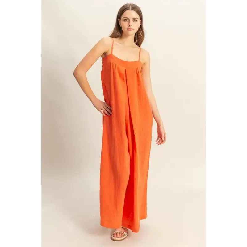Red Orange Double Gauze Cami Jumpsuit