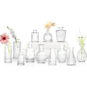 Bud Vases Set of 12,Glass Bud Vases in Bulk,Small Flower Vases for Centerpieces,Mini  Vase for Wedding,  Table Decor,Christmas,Party Decoration,Clear