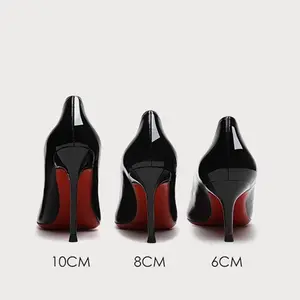 Women's Classy High Heels - Nude Patent Leather, Black Suede Pointed Toe Stiletto Pumps, Suitable for Office, Parties