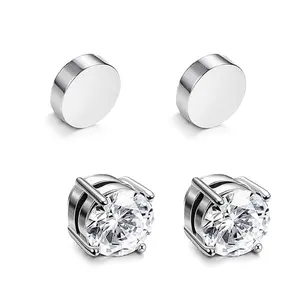 Stainless Steel Magnetic Stud Earrings for Men Women Non Piercing Clip on Earrings 8MM silver bangles Cz