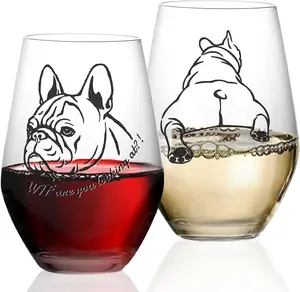 French Bulldog Wine Glasses Set 2-Funny&Cool Bulldog Dog Gifts for BullDog Lovers,Christmas,Thanksgiving18.5oz Drinkware