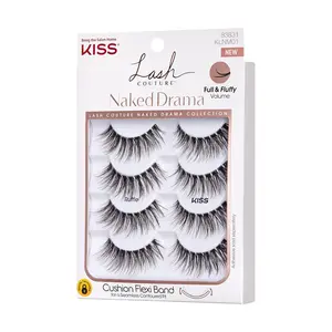 Kiss Lash Couture Naked Drama False Eyelashes Multipack - Ruffle | 4 Pairs, Strip Lashes, 16mm