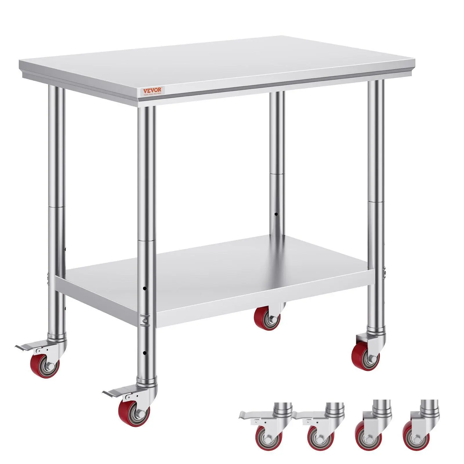 【FathersDayGift】VEVOR Stainless Steel Work Table 36x24 Inch with 4 Wheels Commercial Food Prep Worktable with Casters Heavy Duty Work Table for Commercial Kitchen Restaurant VEVOR Super Brand Day