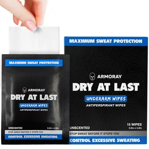 Armoray Dry At Last Underarm Sweat Wipes - Alcohol-Free Deodorant Wipes for Men & Women - Gentle & Sensitive Cleanser - 15 Wipes for Body Care
