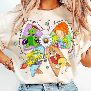 Take Chances Make Mistakes Get Messy Teacher Shirt, Preppy Coquette Graphic Tee, Cute School Bus T-Shirt, Fun Teacher Gift for Back to School