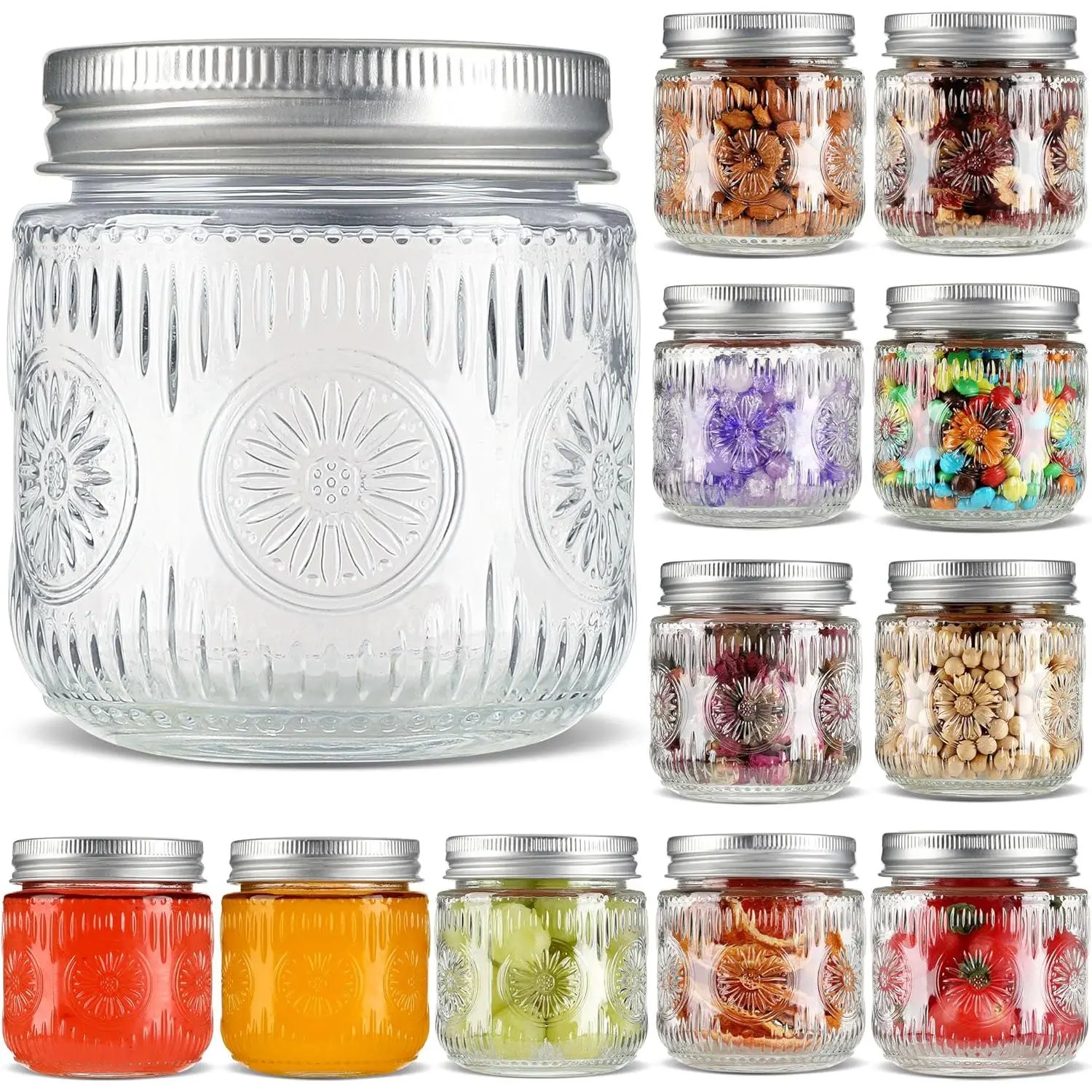 12-Pack 8 oz Small Transparent Kitchen Mason Jars with Airtight Metal Lids - Regular Mouth Canning Containers for Safe Storage, Canning, Durable Design & Convenient Cleaning