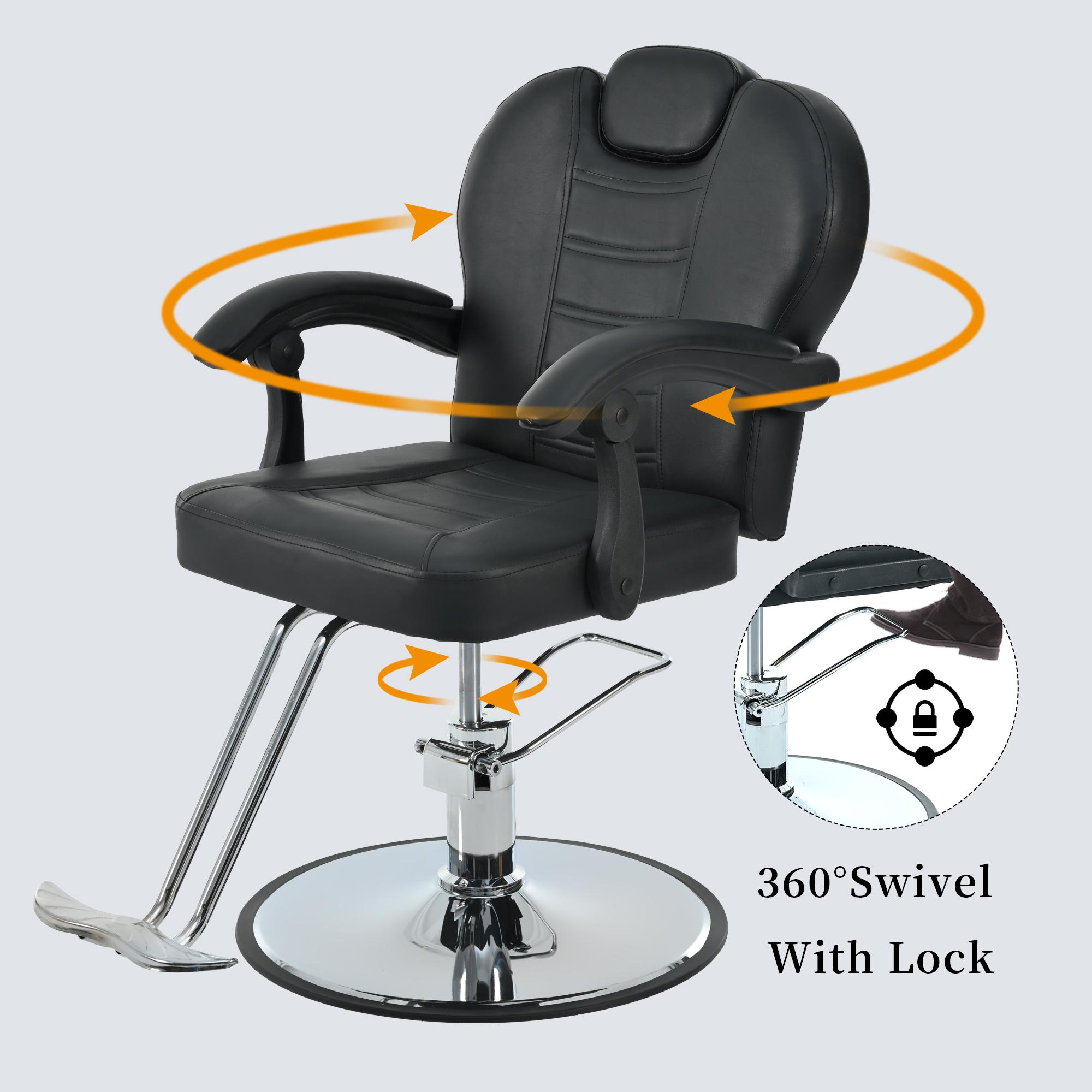 Black Reclining Salon Barber Chair for Hair Stylist, Professional Hair Stylist Chairs with Heavy Duty Hydraulic Pump, All Purpose Styling Hairdresser Braiding Shampoo Chair for Spa Home Euipment Barber Salon Chair for Hair Stylist